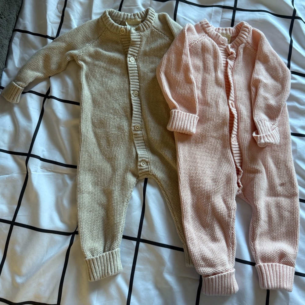 First Impressions Beige and Pink Knit Footies